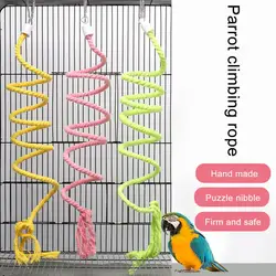 Bird Toy Spiral Cotton Rope Chewing Bar Parrot Swing Climbing Standing Toys with Bell Bird Supplies Parrots Climbing Toys