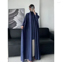 Miyake pleated lapel long sleeve long jacket women designer robe new dubai fashion oversized coat