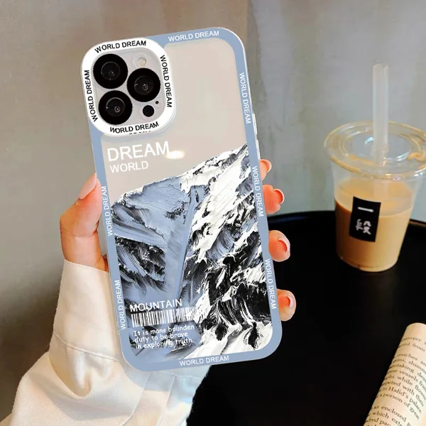 Aesthetic Brush Strokes Snow Mountain Case For iPhone