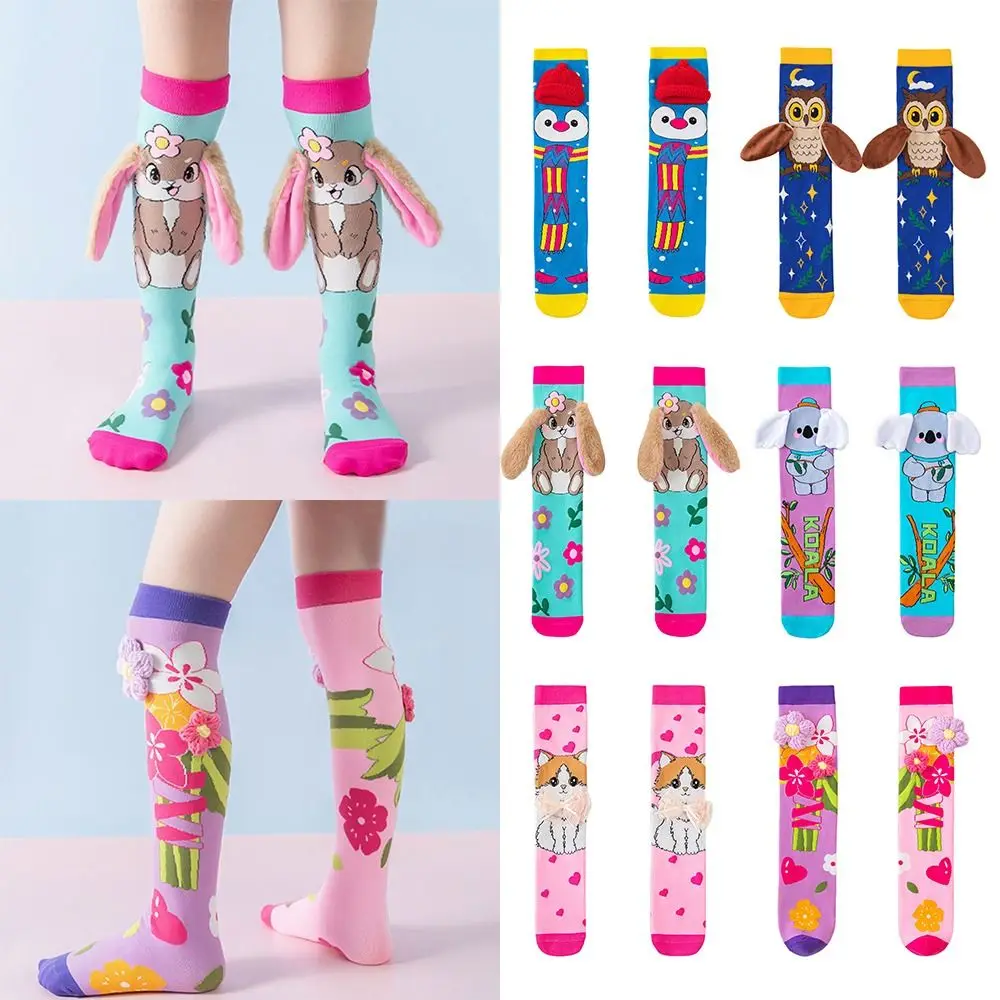 Cotton Cartoon Knee Socks for Kids with 3D Penguin and Koala Designs
