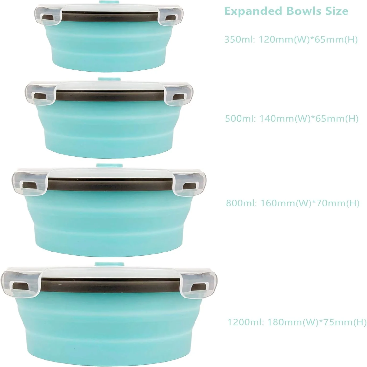 Reusable Silicone Food Containers, Collapsible Cmaping Food Containers, Silicone Bowls Lunch Containers with Airtight