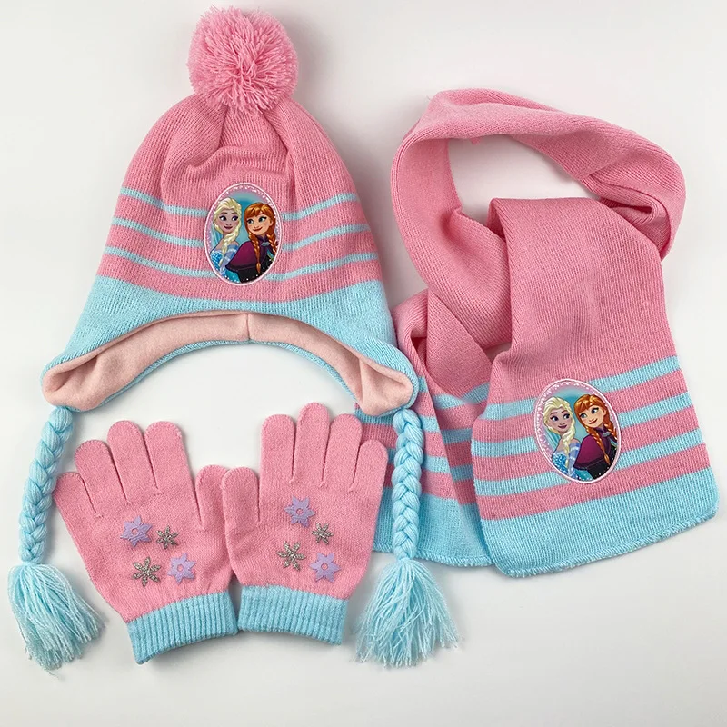 Set Invernale Bambina: Cappello Con Pompon, Sciarpa E Guanti Elsa – Maglia Morbida, Unica Taglia