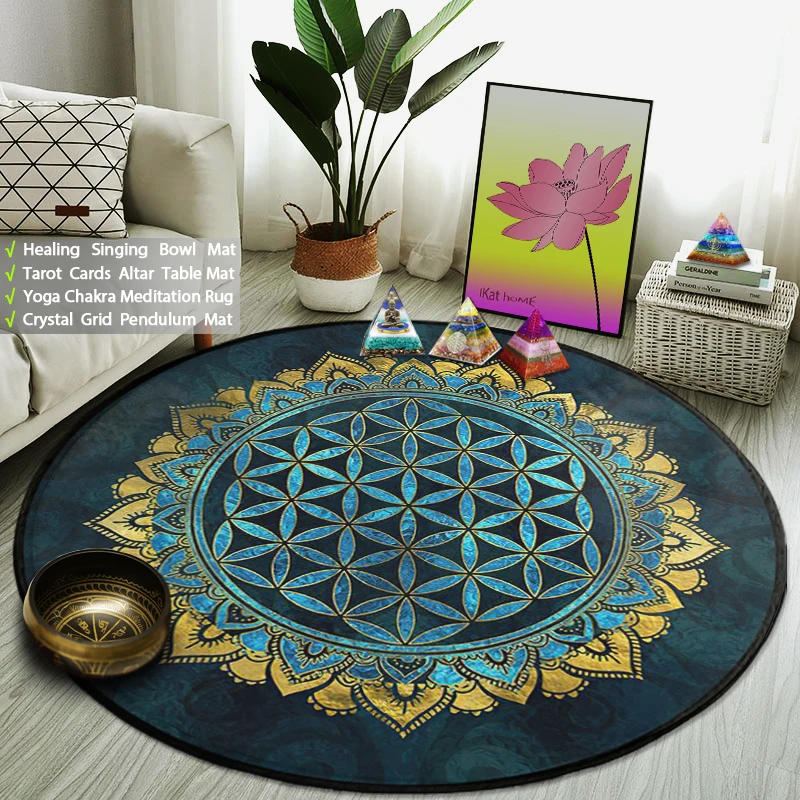 

Home Decor Circular Indian Mandala Flower of Life Area Carpet Living Room Yoga Studio Bathroom Kitchen Doormat Dropship