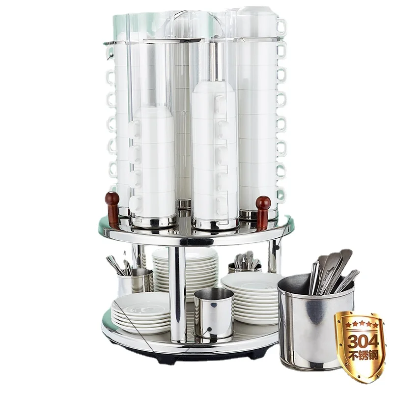 

Stainless steel rotating buffet cup holder Ceramic coffee cup Tea cup Tableware storage rack Dust proof hotel restaurant