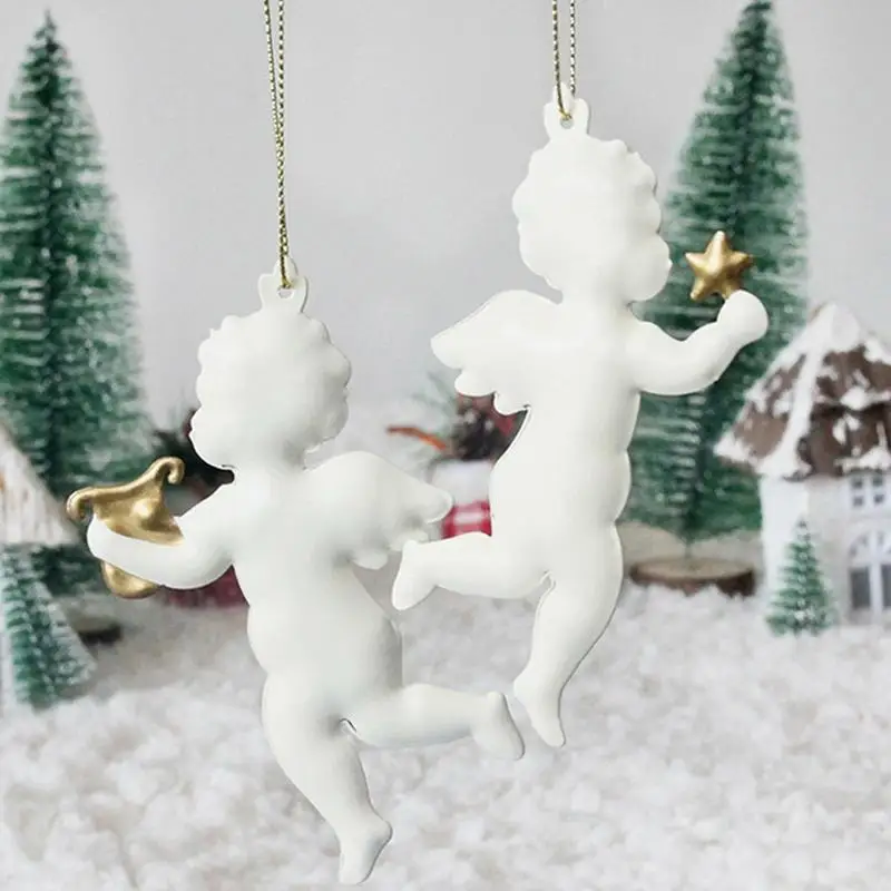 Christmas Iron art Angel Ornament Xmas Tree Hanging Pendant Decor Exquisite White Angel crafts New Year Party Christmas Gifts