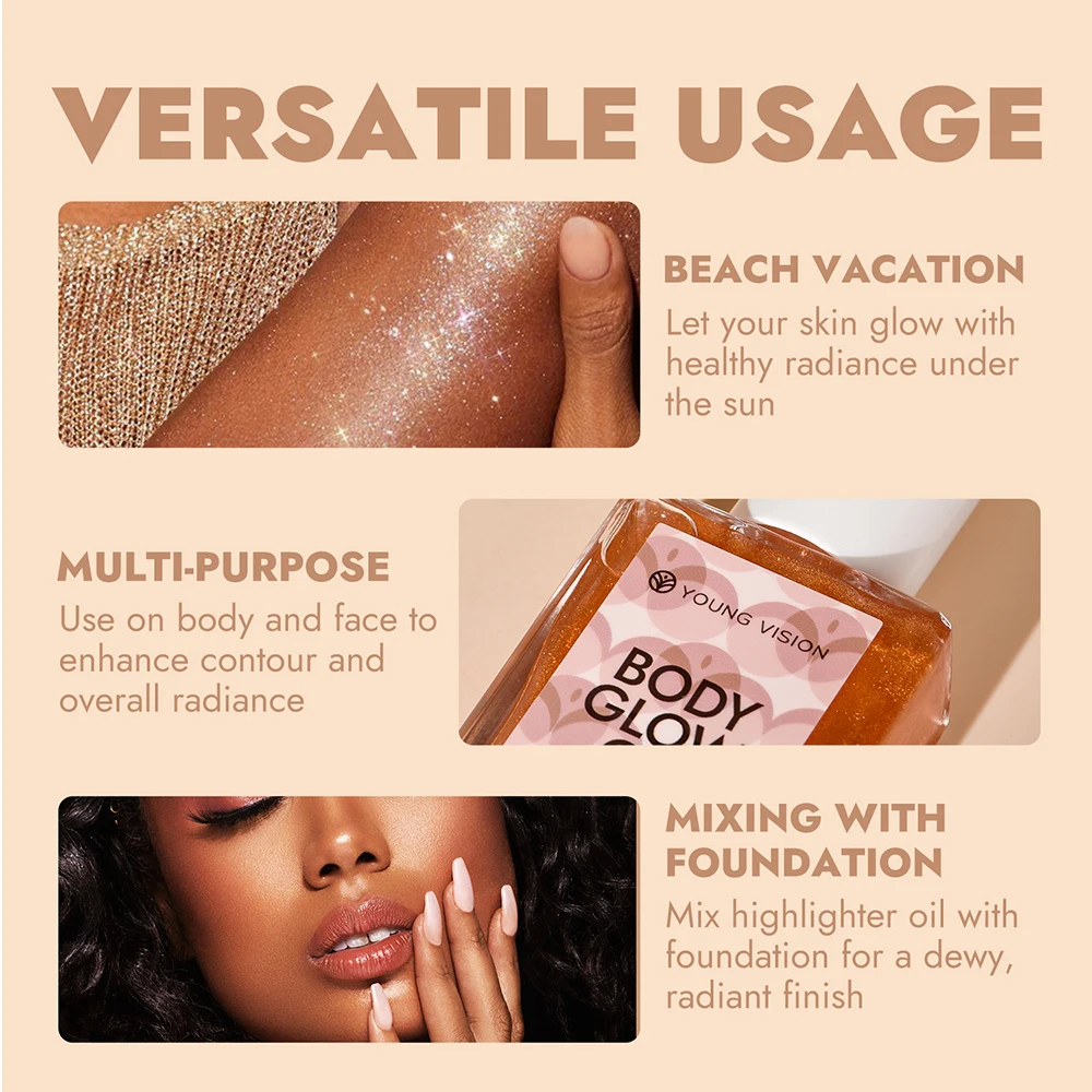 Body Highlighter Oil Shimmering Glow Moisturizing and Lightweight Long-Lasting Radiance Perfect for Full-Body Shine Highlighting 3