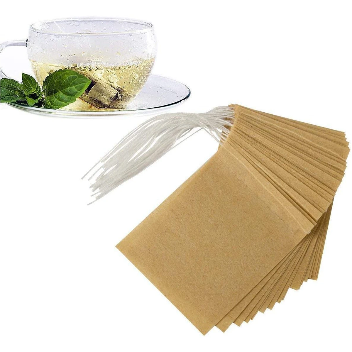 100 bolsas de té desechables para té de hojas sueltas, material de papel de  pulpa de madera 100% natural, bolsas de filtro vacías sin blanquear con