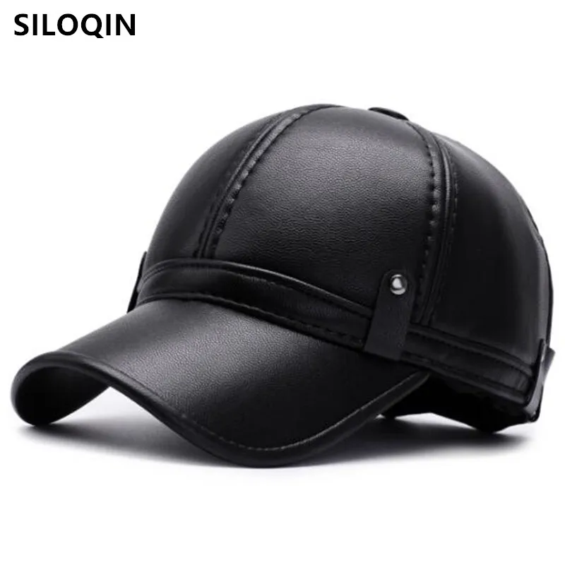 

Winter Men's Caps PU Faux Leather Cap Warm Baseball Cap Plush Thickened Earmuffs Hats Male Coldproof Cycling Hat Free Shipping