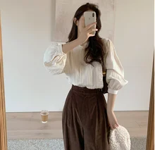 

2022 Весенняя рубашка, женская блузка, летняя женская блузка, женская блузка, Повседневная элегантная винтажная блузка с длинным рукавом из х...