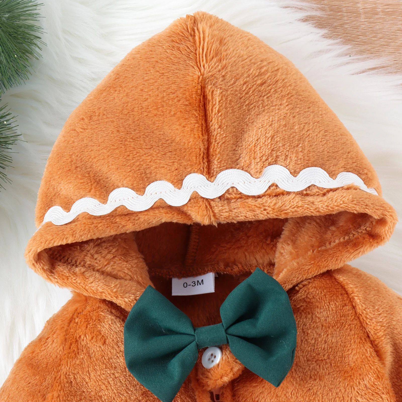 Prowow Baby Christmas Romper Boys Girls Hooded Necktie Gingerbread Man Footed Jumpsuit For Boys Girls Baby New Year Costume