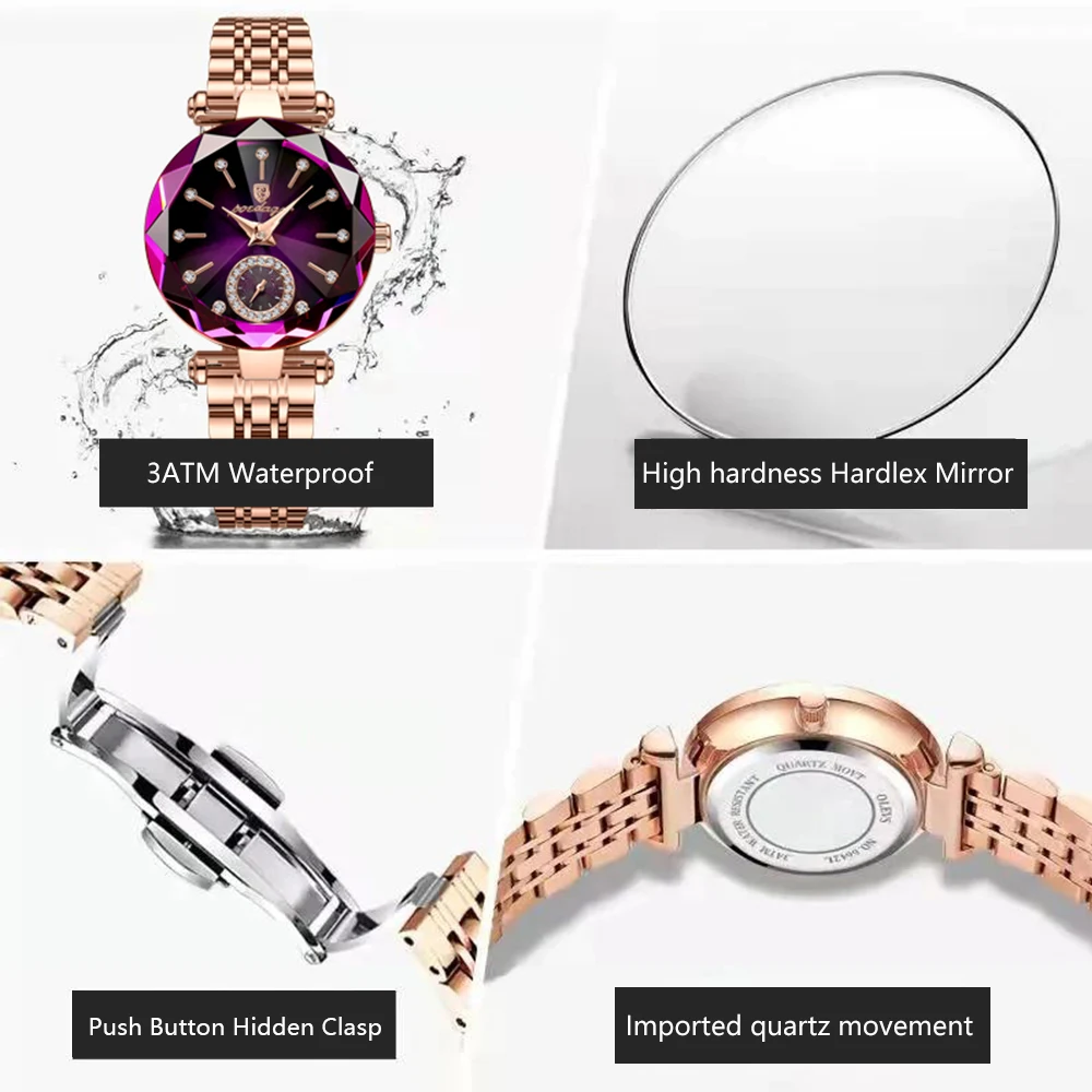 POEDAGAR Luxury Diamond Dial Woman Wristwatch Waterproof Stainless Steel Watch for Ladies Elegant Simple Quartz Women's Watches 4