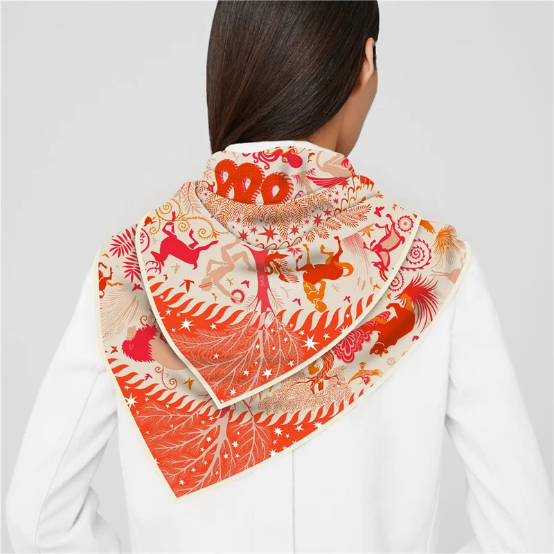 POBING Twill Seide Schal Frauen Euro Pferd Druck Platz Schals Echarpes Foulards Femme Wraps Bandana Lxury Hijab – Detail 20