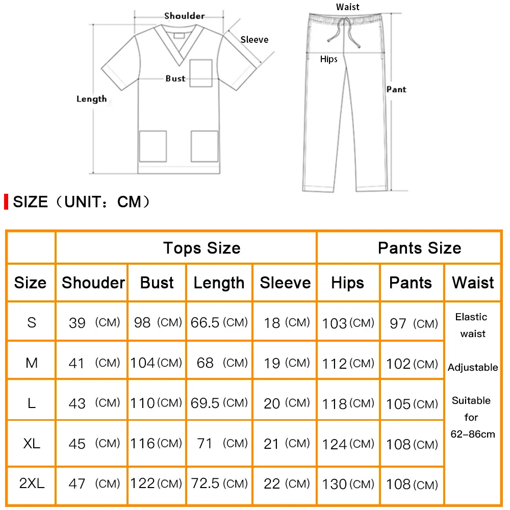 Medical Uniform 7 Colors Zipper V-neck Short Sleeve Pocket Nursing Working Top Pants Uniform