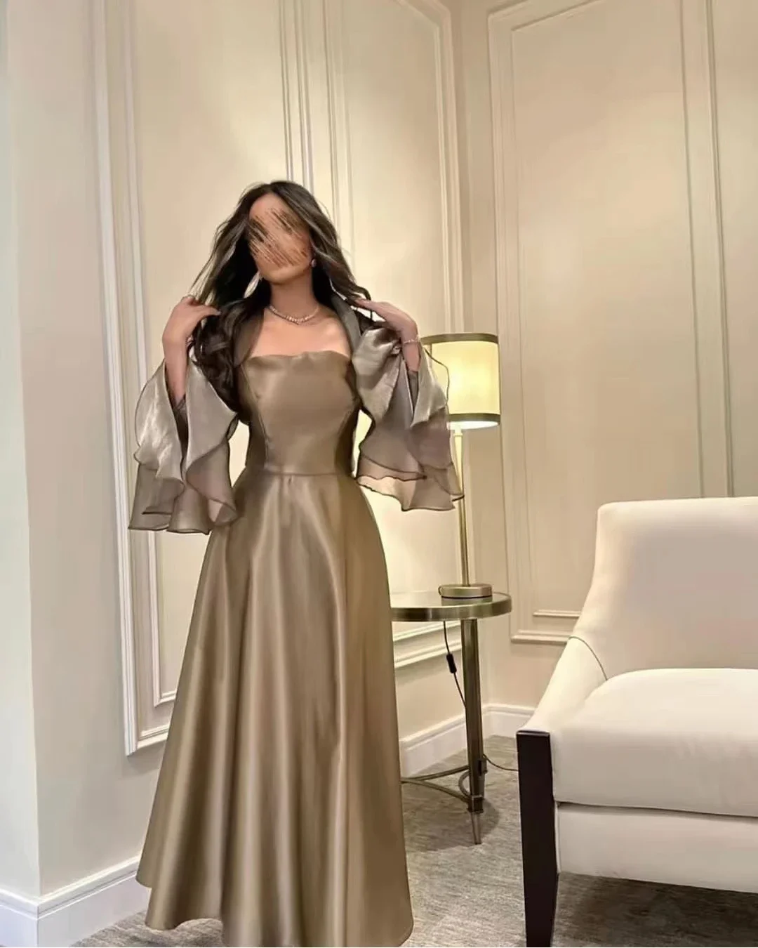 Square Neck Flare Sleeve Women Elegant Evening Party Dress Dubai 2023 فستان سهرة نسائي AsaNagi Satin Evening Dresses