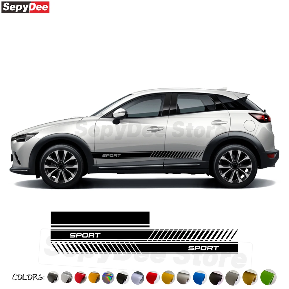 

Racing Sport Car Hood Engine Cover Door Side Skirt Stickers for Mazda CX-3 CX-30 Body Decor Long Stripe Vinyl Decals Accessories