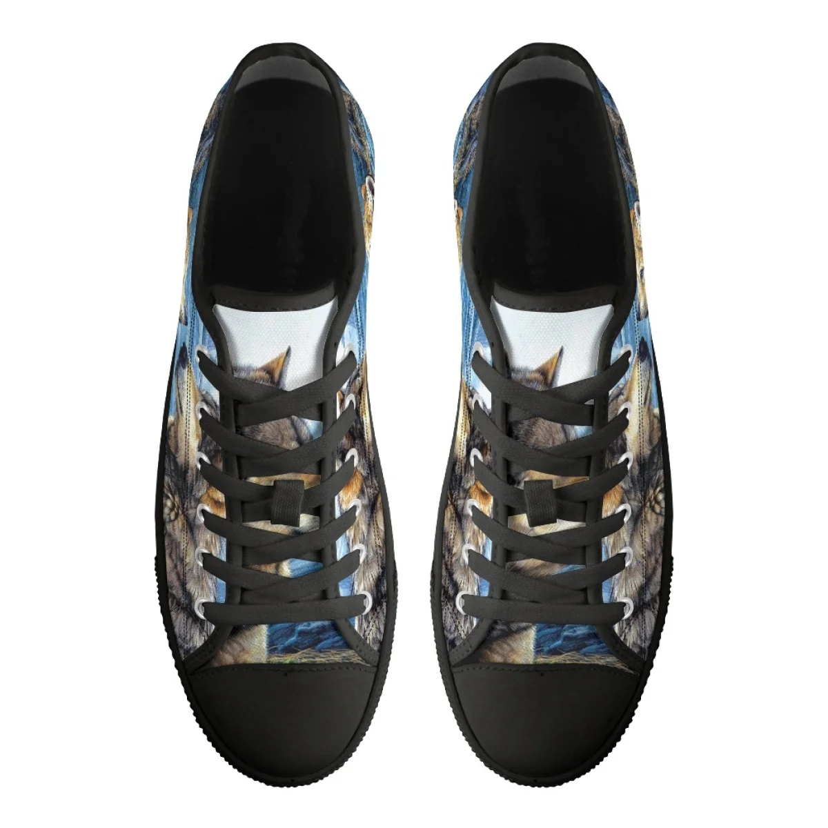 Fashion Art 3D Wolf Pattern Printing Casual Flat Shoes For School Girls Classic Lace Up Low Top Canvas Shoes Outdoor Sports Shoe