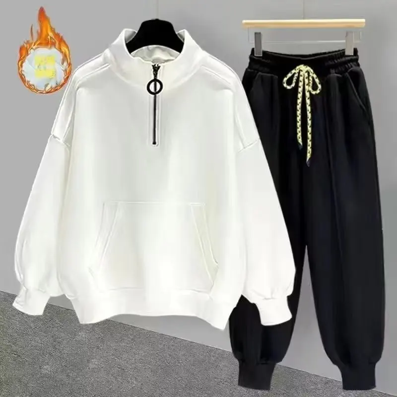 

Men Half Zippered Sweatshirt Plus Velvet Autumn And Winter Korean Trendy Version Versatile Loose Complete Set Casual Fashion Y2k