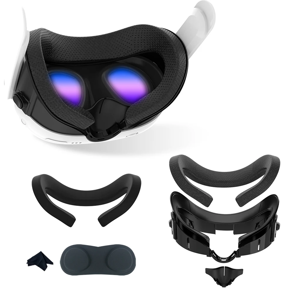 메타 퀘스트 3 VR 컴포트 키트 프리미엄 PU 가죽 페이스 마스크 커버, 아이스 실크 원단 패드, 내구성 강화 페이셜 인터페이스