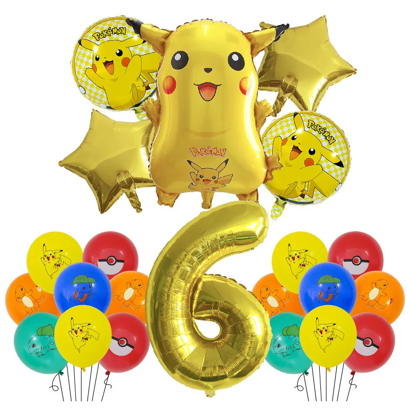 thumbnail image 1 of Birthday Decorations Tableware Plates Napkins Balloons Bag Card Backdrop Kids Pikachu Happy birthday Decor Supplies, 1 of 5