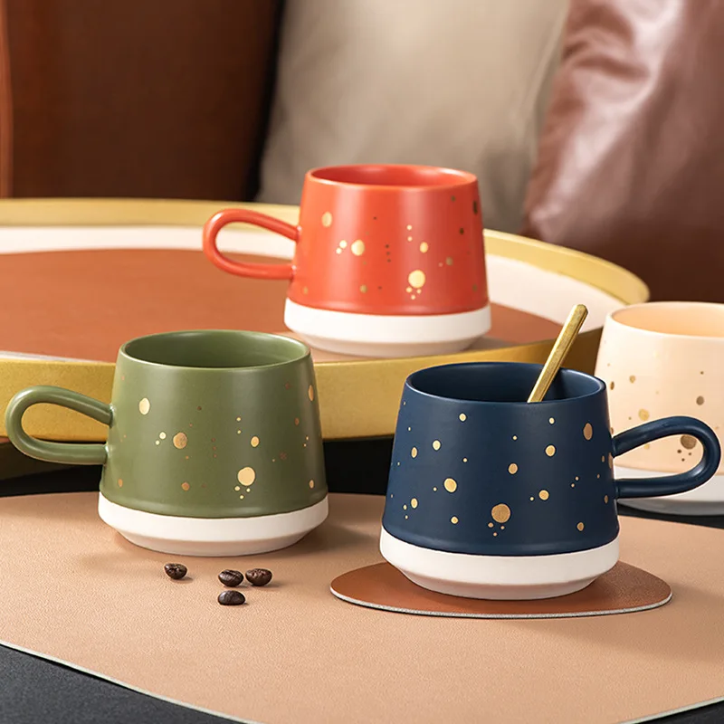 

Nordic Creative Ceramic Coffee Mugs With Gold Dots Decorations 350ml Breakfast Cup For Tea Milk Water Kitchen Office Drinkware