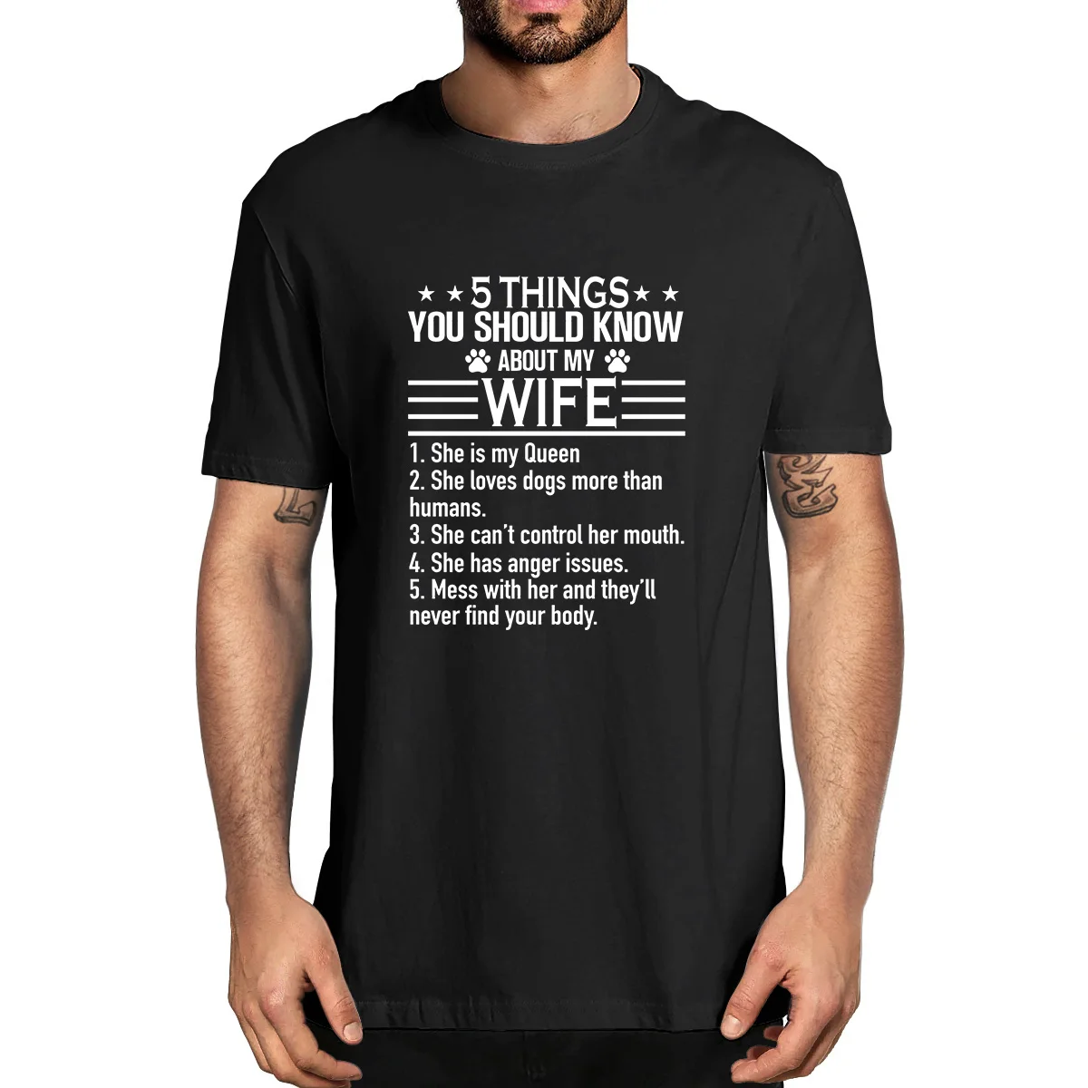 

100% Cotton 5 Things You Should Know About Wife To Husband Funny Sayings Summer Men Novelty T-Shirt EU Size Women Streetwear Tee