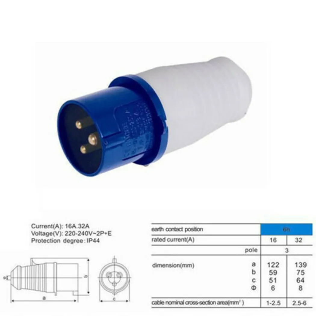 

NEW Blue AC220V-250V 16 AMP 3 Pin Industrial Site Plug & Sockets IP44 2P+E Male/Female Industry Electrical Socket