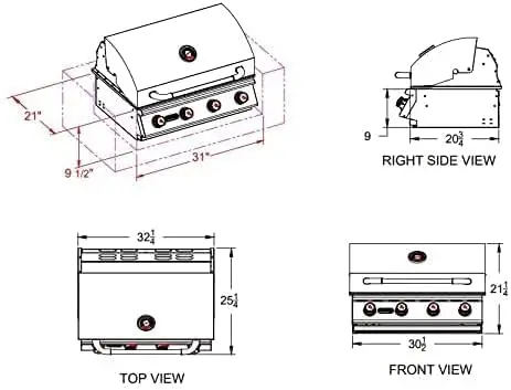 BBQ Grill with BULL single Side Burner 30" Double Doors Single Drawer Trash/Propane Drawer Refrigerator and FREE 5in1 BBQ Tool