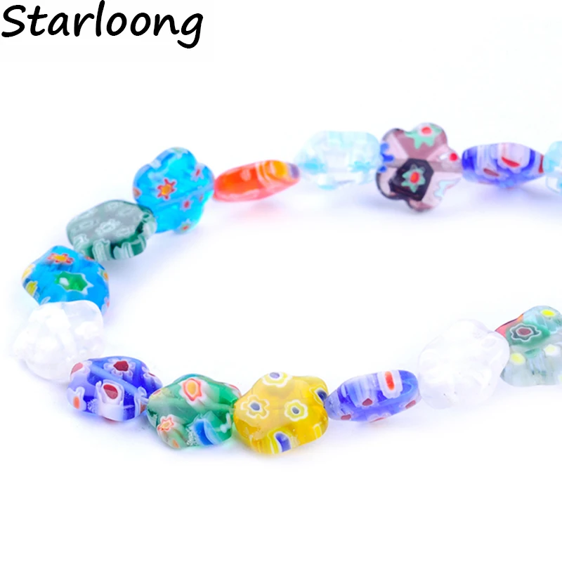 

31pcs/String Colors Mixed Flower Shape Pattern Lampwork Glazed Glass Beads For Bracelet Necklace Diy Jewelry Making