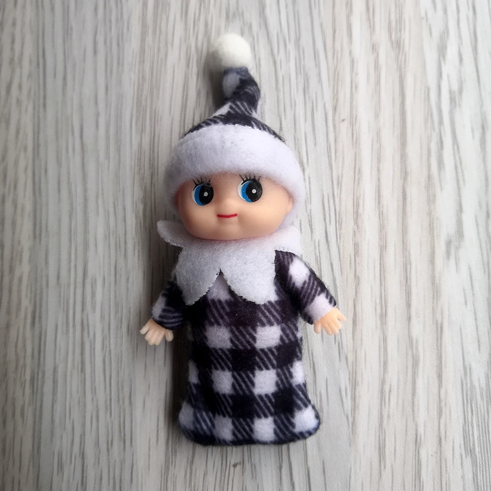 7cm Christmas Elf Babies Movable Arms Legs Doll House Accessories ( Plaid Baby Elves Dolls )