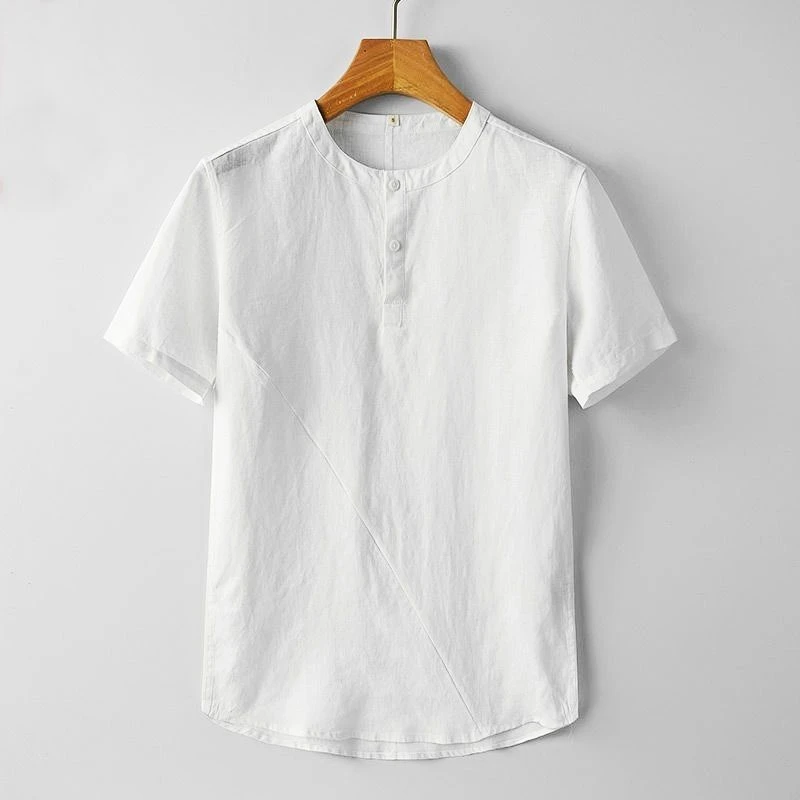 Men Chinese Style Shirt Men Short Sleeve T Shirt Chinese Style Men&rsquo;s Cotton Linen Short Sleeve T-Shirt Summer Round Neck Loose Fit Linen Top Lightweight Breathable TShirts