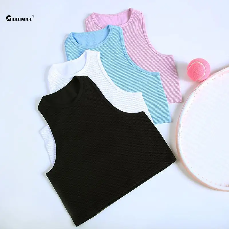 Sports tank Women athletic sports tank seamless streetwear elastic rib-knit sleeveless yoga vest tee stretchy gym tight