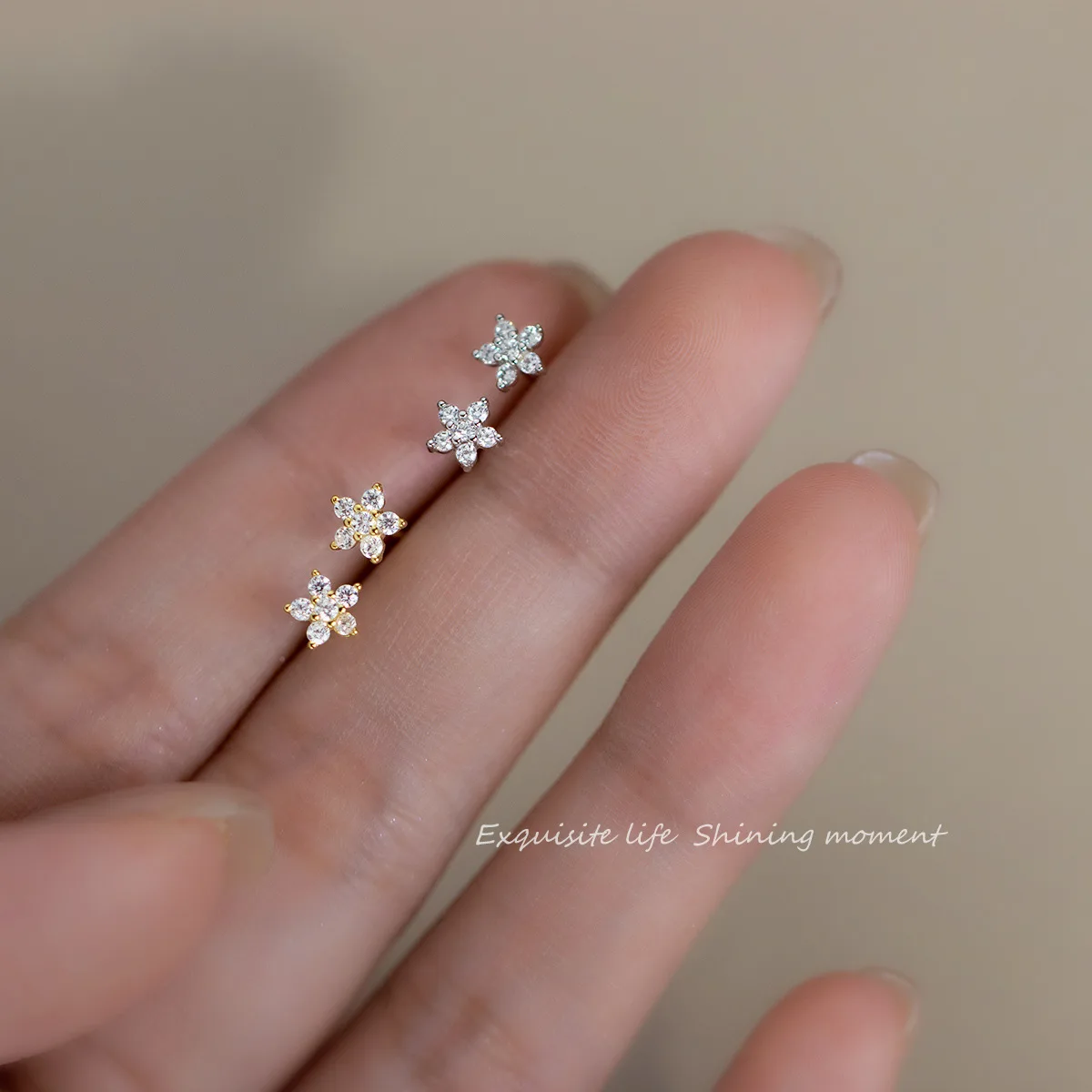 925 Sterling Silver Zircon Stud Earrings Women Temperament Mini Flower Earring Bohemian Style Piercing Jewelry
