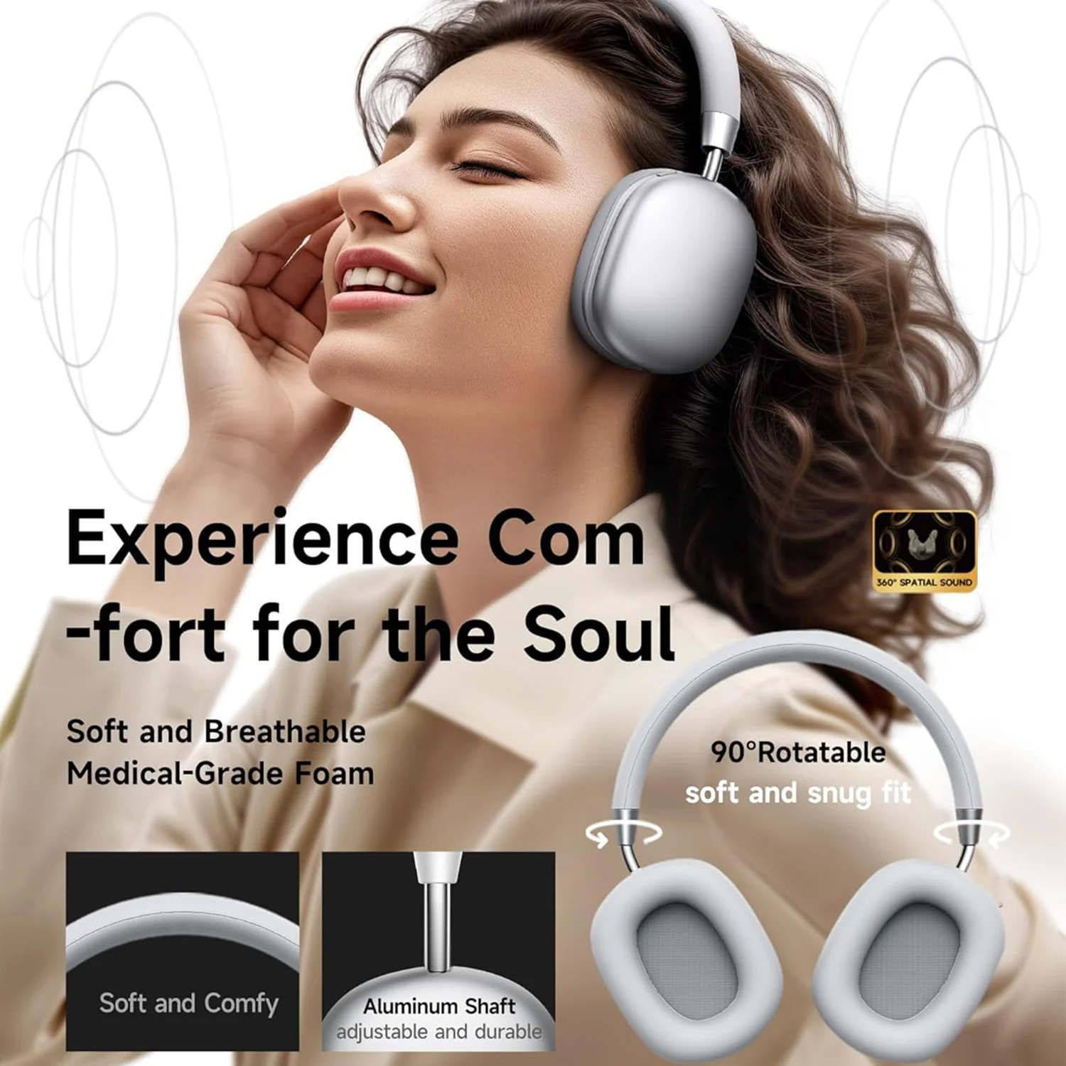 B36 Bluetooth 5.3 Hi-Res Audio Noise Cancelling Over-Ear Headphones With Mic, Deep Bass Low Latency Gaming Headset, USB-C Fast Charging_voghion.com