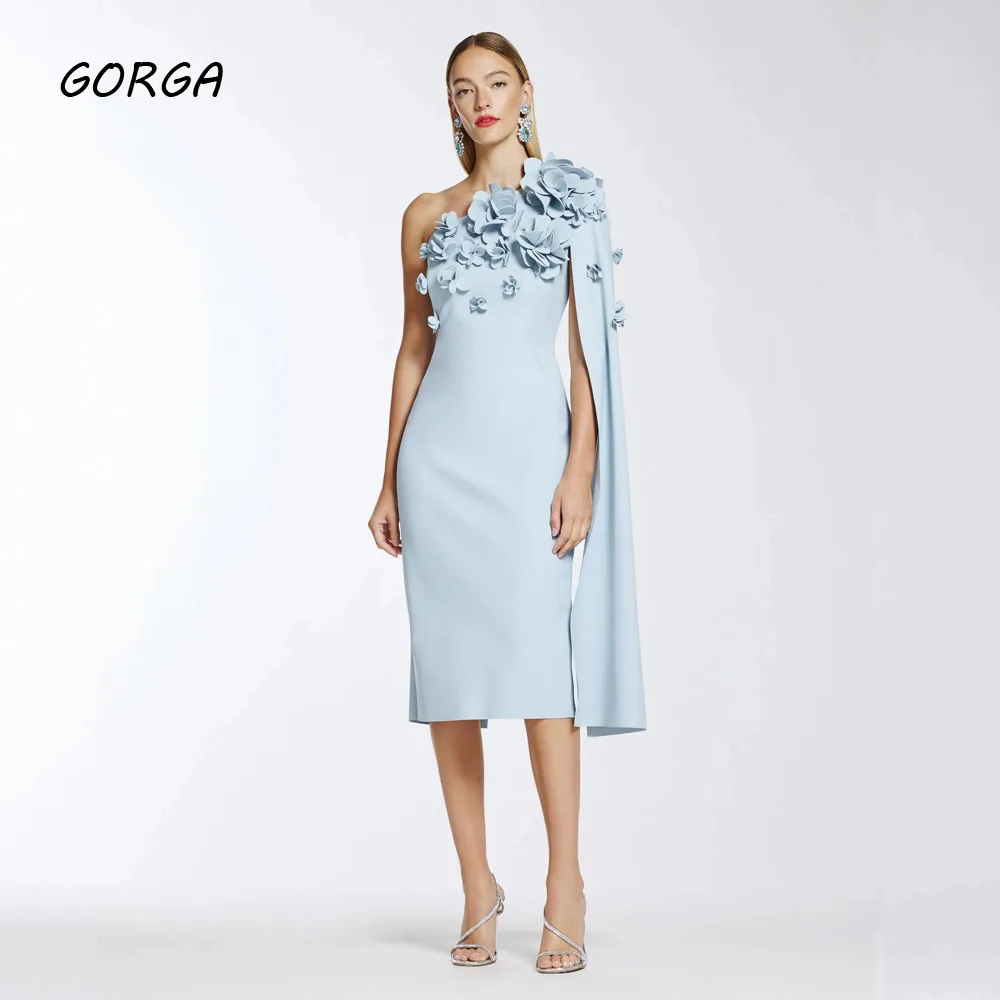 

GORGA Blue One-Shoulder Appliques Crepe Mermaid 2024 Slim Backless Ocassion Gown Floor-Length Evening Dress فستان سهرة نسائي