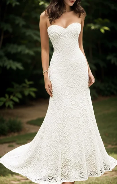 TSxuelian Sweetheart  Lace Wedding Dresses Mermaid Off Shoulder Floor Long Bridal Ball Gown Small Trailing  Beach Wedding Gown 4