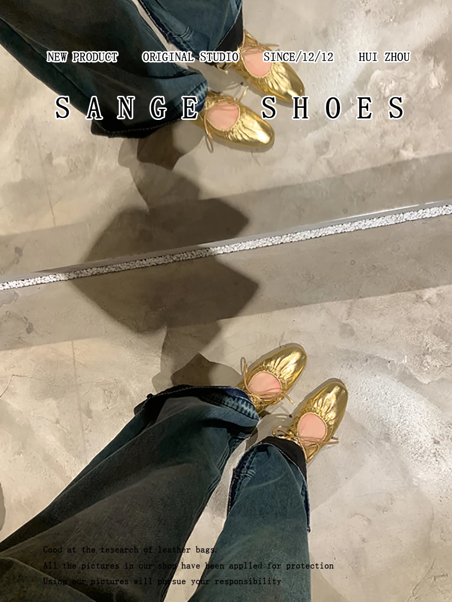 Unique design of European and American lace up leather round toe Mary Jane 2024 new flat bottom pleated single shoes