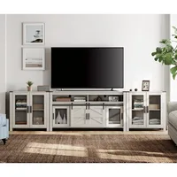 TV Stand Set for 100 inch TV, Farmhouse Storage Units with Open and Adjustable Shelf, Antique White, TVs Stands 1