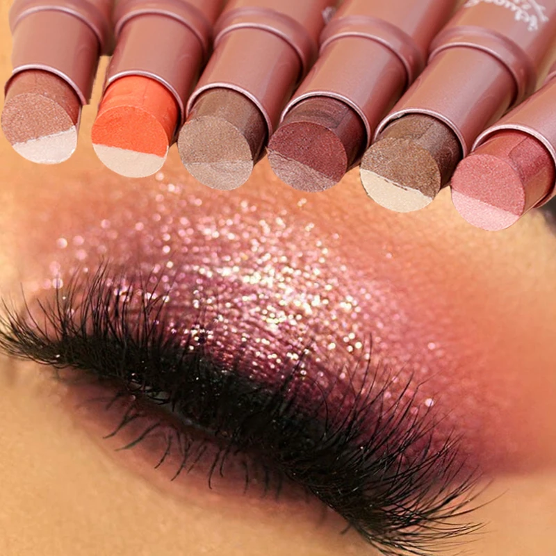 Double-colored Glitter Eyeshadow Stick Waterproof Matte Gradient Stereo Eyeshadow Pencil Shimmer Highlighter Pen Beauty Makeup