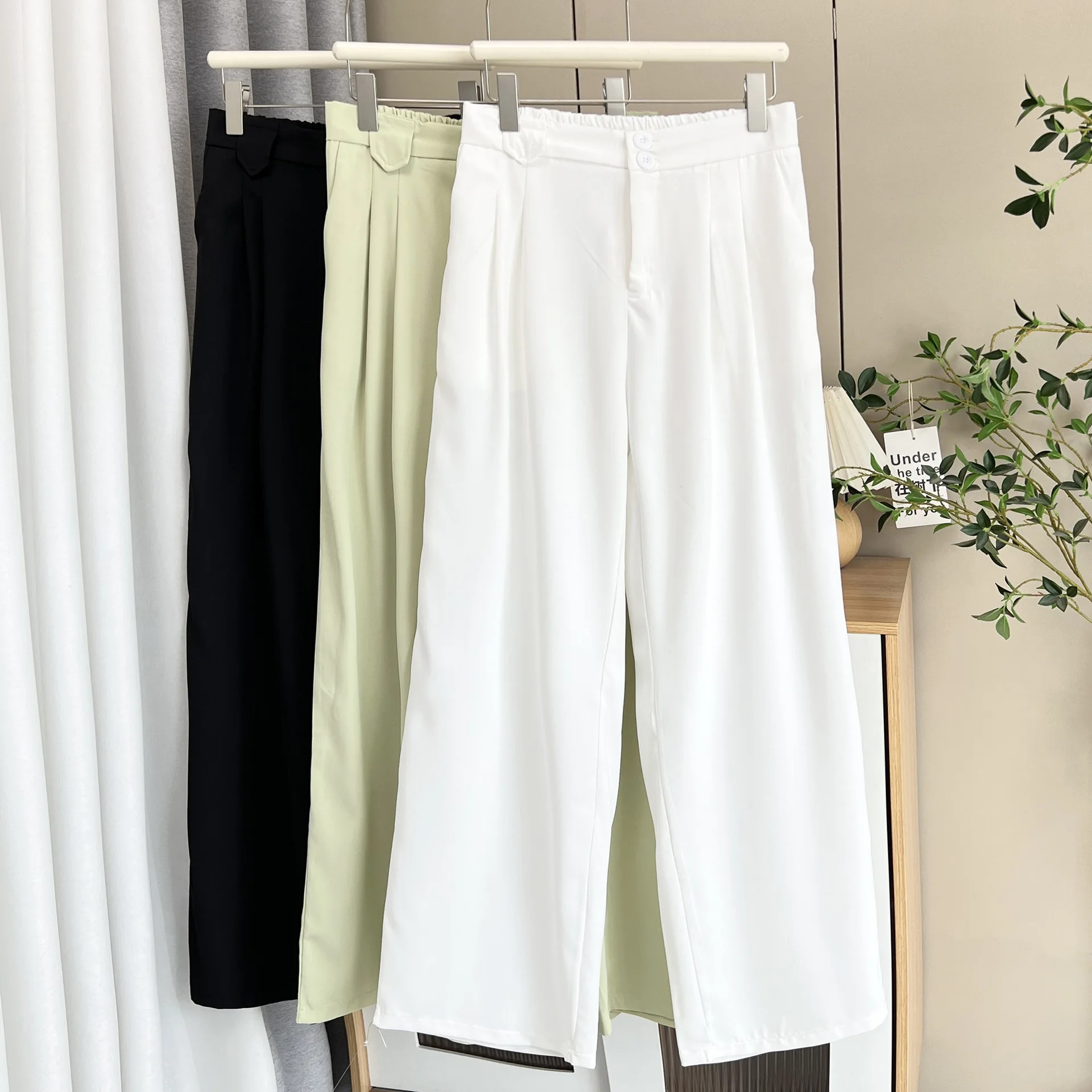 Fashion Plus Size Women's Wide Leg Pants Autumn New Style Elegant Casual Two Button Placket Full Length Suit Trousers 1706