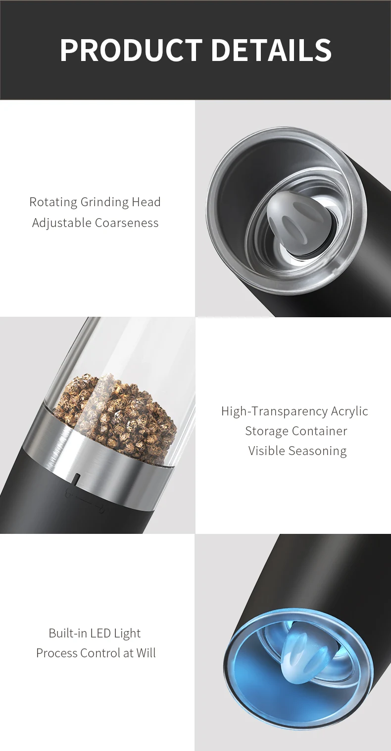 1/2PCS Electric Salt And Pepper Grinder with LED Light Gravity Sensing Adjustable Spice Mills Cordless Automatic Kitchen Gadget 12 küchexyz.de S8e7ac9ceebfb4e559b509cb1da1928d5r küchexyz.de Best Price | Fast Delivery |Quality Product 1/2PCS Electric Salt And Pepper Grinder with LED Light Gravity Sensing Adjustable Spice Mills Cordless Automatic Kitchen Gadget