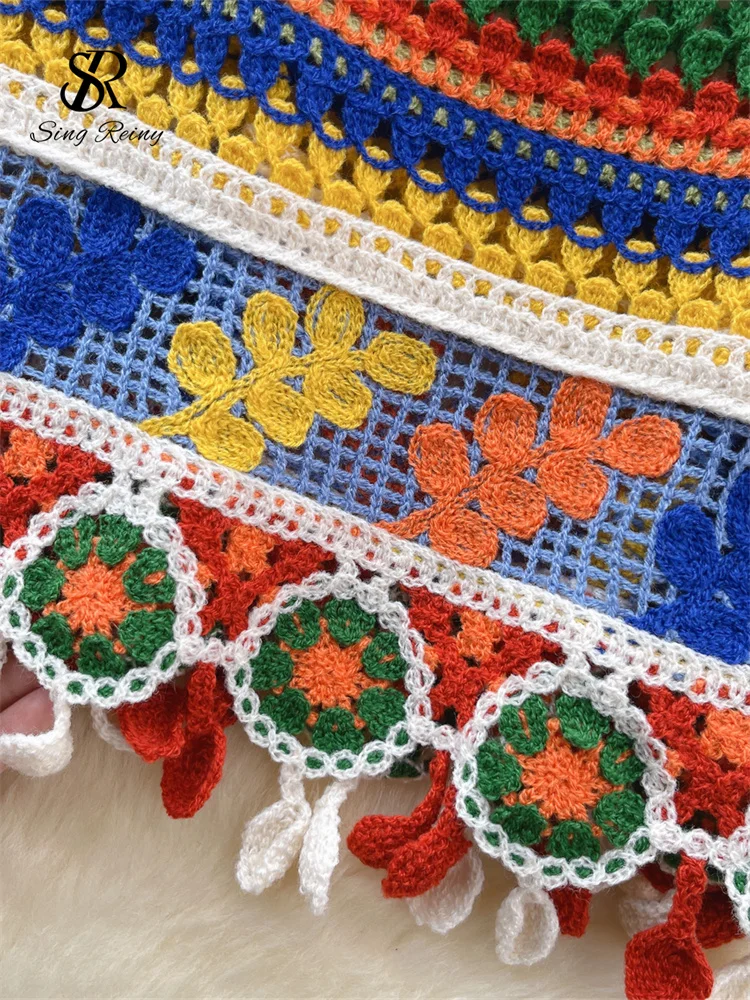 SINGREINY Bohemian Rainbow Knit Tops Y2k Hooked Flower Hollow Out Sleeveless Sweet Summer Women Holiday Beachwear Colorful Camis - Image 6