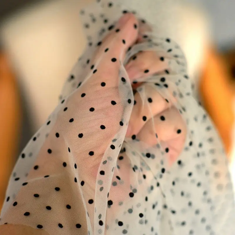 

1 метр/партия, качественная сетчатая флокирующая сетчатая кружевная ткань в горошек, классическая ткань для платья, одежды, кружева «сделай сам», ремесло SC435