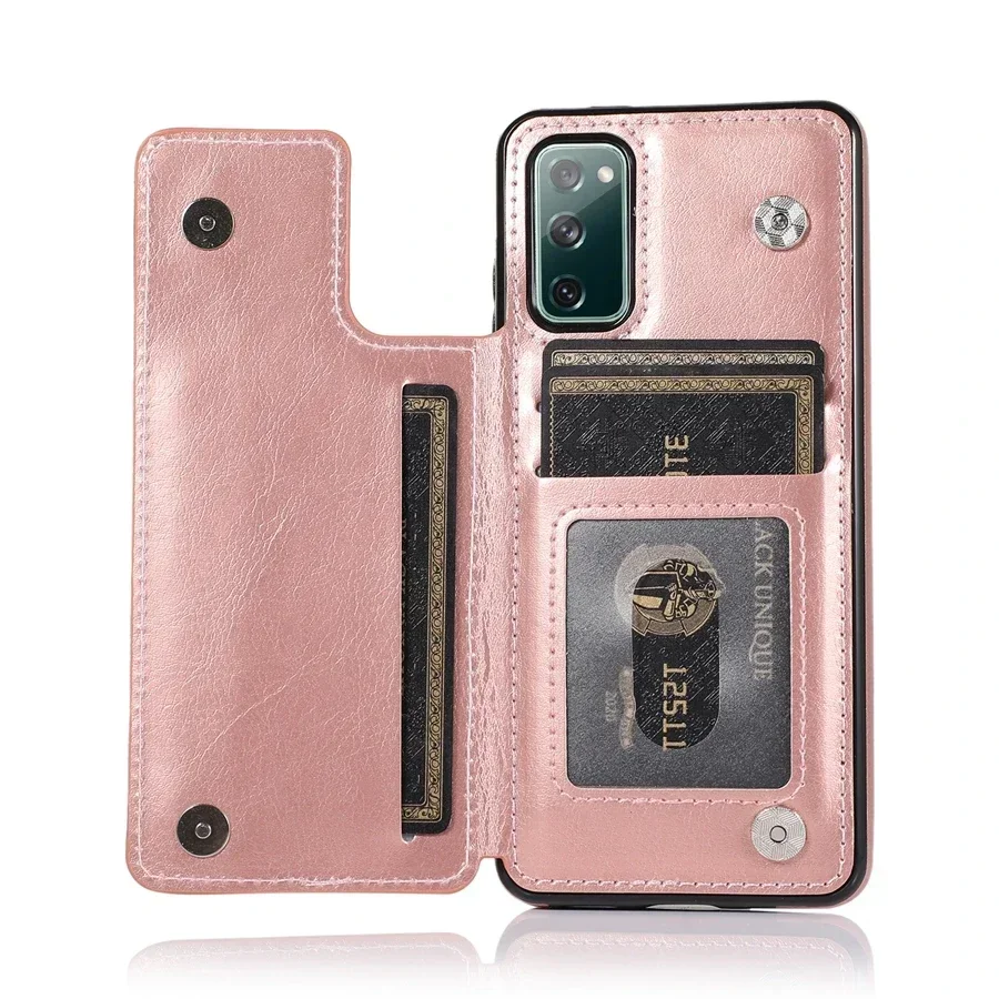 Elegant Double Button Flip PU Leather Wallet Case with Card Slots and Enhanced Protection
