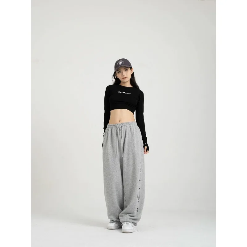 Deeptown Grey Sweatpants Oversize Jogger Pants Women Street Dance Vinatge Harajuku Wide Leg Trousers Female Casual Aesthetic New