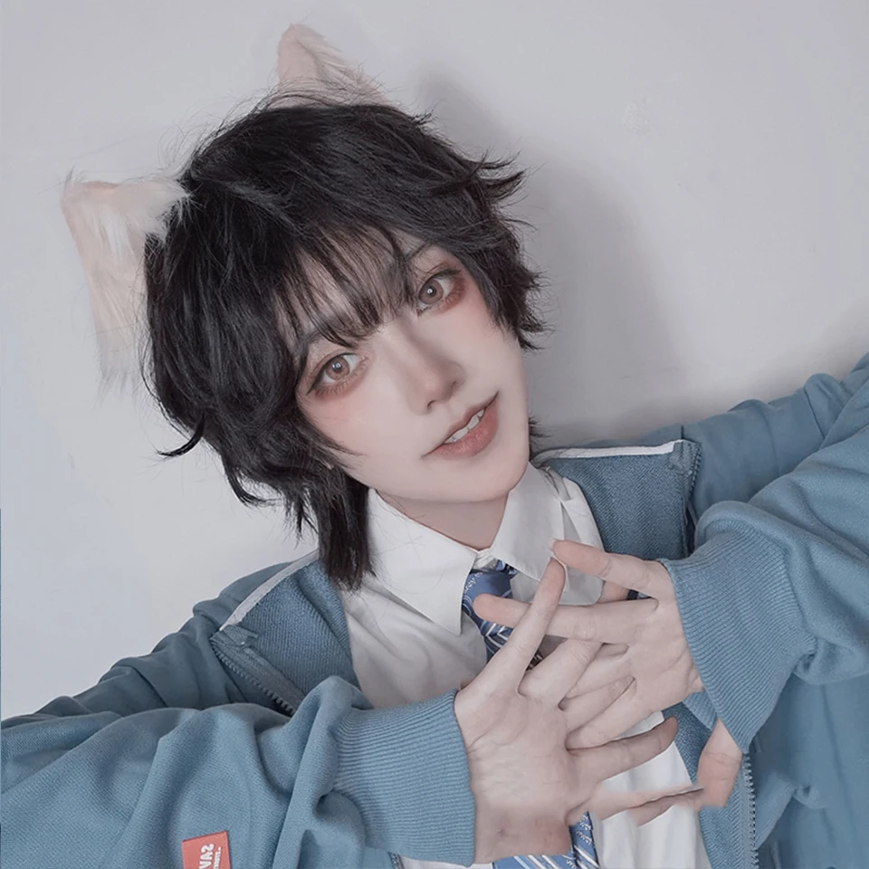 Synthetic Brown Black Short Wig for Daily Party Cosplay