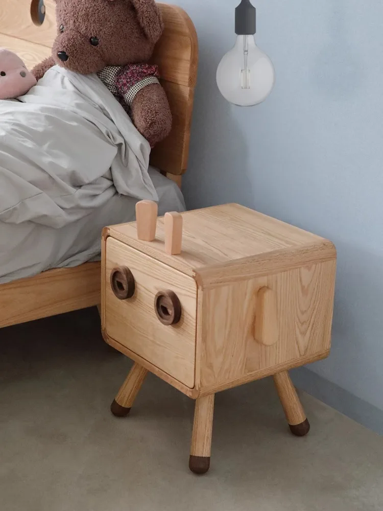 /Bedside table black walnut all solid wood small apartment children's room cute storage bedside table