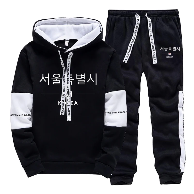 Chándal para hombre, sudaderas informales estampadas, ropa deportiva para deportes al aire libre, trotar, ropa para hombre, pantalones con capucha de una sola pieza, estilo coreano