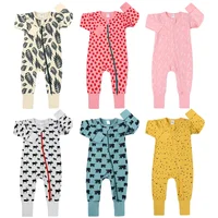 New Double Zipper Infant Baby Girl Boy Clothes Geometry Long Sleeve Cotton Baby Romper Clothing For Newborn Jumpsuit 0-24 Months
