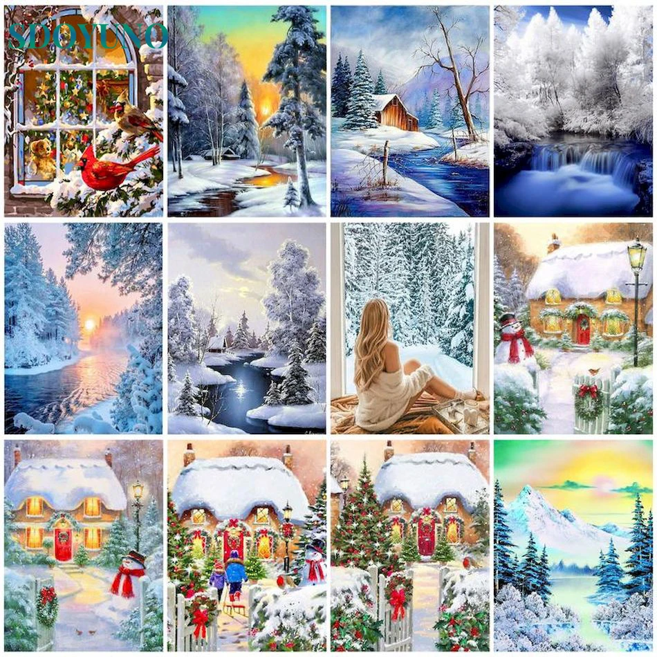 

SDOYUNO 60x75cm Painting By Numbers DIY Snow Landscape On Canvas Painting Kits Wall Art Oil Painting By Number Paint Unique Gift