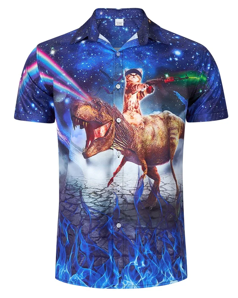 thumbnail image 1 of Camisa hawaiana de playa para hombre, con estampado 3D de animales, divertida camiseta informal de manga corta con botones, para vacaciones, ropa de calle, 1 of 5